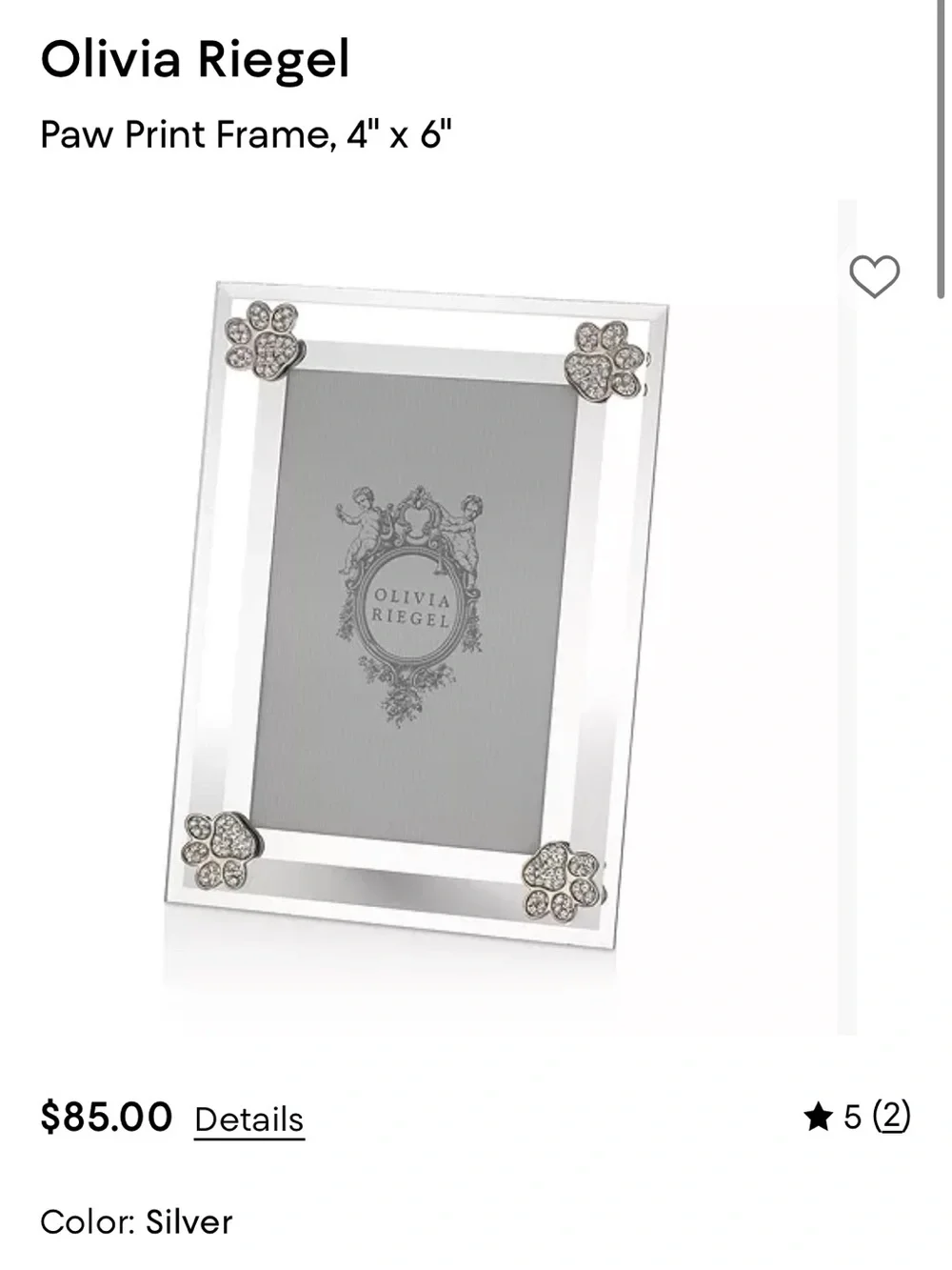 NIB | Olivia Riegel Paw Print Frame 4x6 Crystal Paw Print Glass Photo Frame